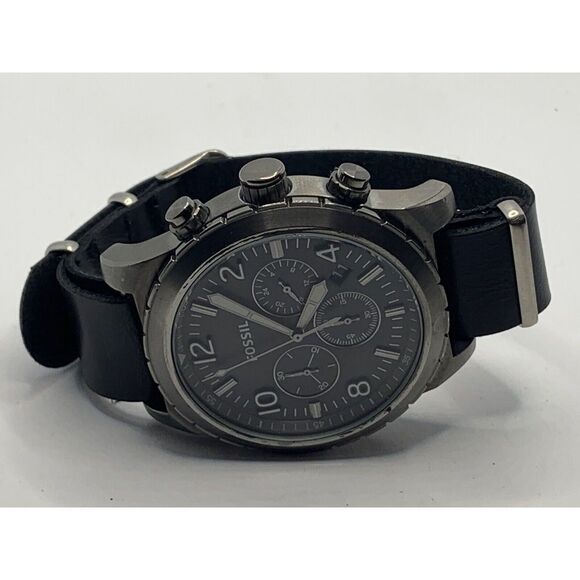 Fossil CH3069 Men Black Leather Analog Gray Dial Quartz Genuine Wrist Watch NA35 - Picture 6 of 11